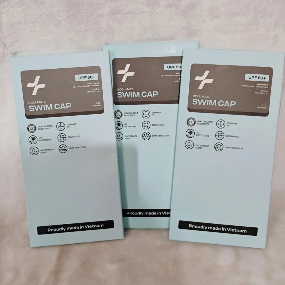 3 Coolmate Swim Cap Legend Blue UPF 50+ Silicone Coated Fabric One Size NEW Lot